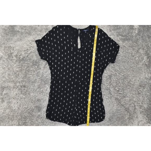 Madewell Black Geometric V Neck Viscose Jumpsuit Short M Short Sleeve Belted - Picture 7 of 7